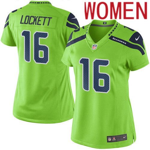 Women Seattle Seahawks #16 Tyler Lockett Nike Neon Green Game NFL Jersey->women nfl jersey->Women Jersey